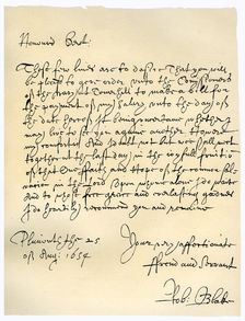Letter from Admiral Robert Blake to the Commissioners of the Admiralty, 25th August 1654.Artist: Robert Blake