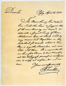 Letter from Benjamin Franklin to David Hartley MP, 14th April 1782.Artist: Benjamin Franklin