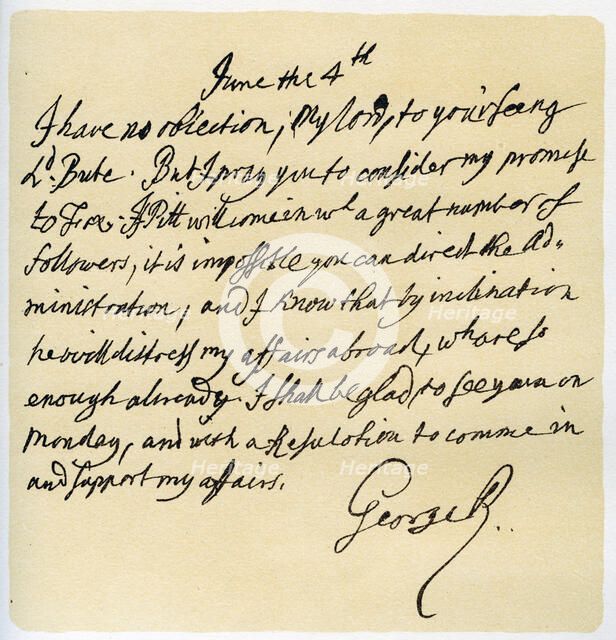 Letter from George II to Thomas Pellam-Holles, 4th June 1757.Artist: King George II