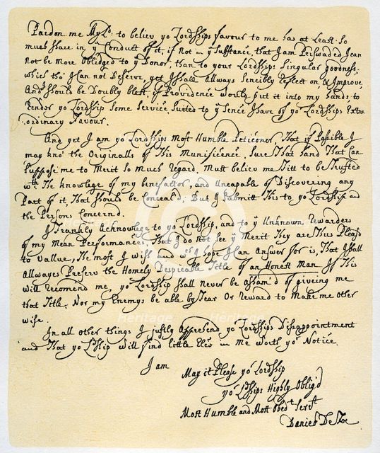 Letter from Daniel Defoe to Charles Montague, 1705.Artist: Daniel Defoe
