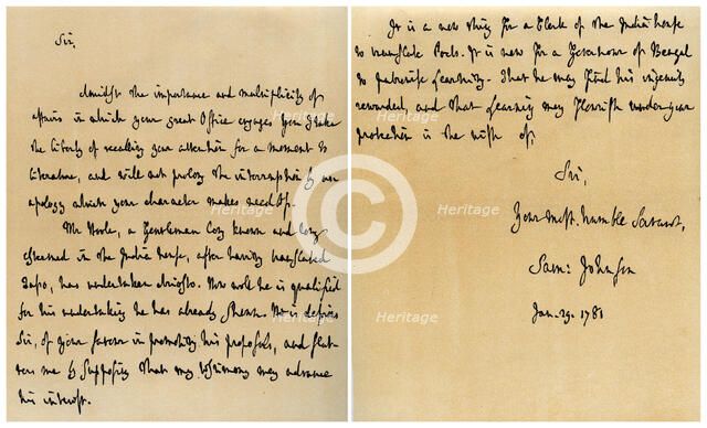 Letter from Dr Samuel Johnson to Warren Hastings, 29th January 1781.Artist: Dr Samuel Johnson