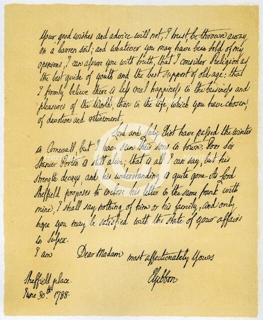 Letter from Edward Gibson to his aunt, Hester Gibson, 30th June 1788.Artist: Edward Gibson