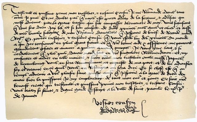 Letter from Edward IV to Francis II, Duke of Brittany, 9th January 1471.Artist: Edward IV, King of England