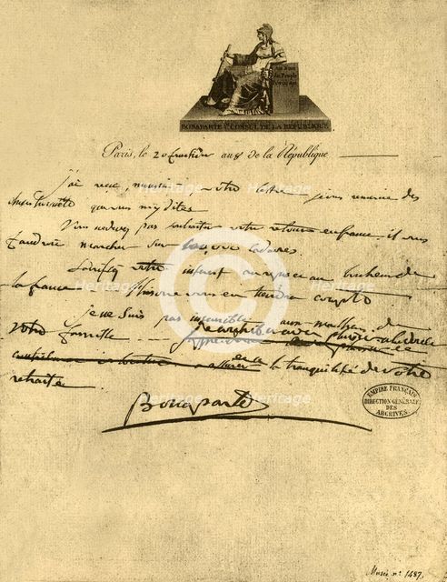 Letter from First Consul Napoleon Bonaparte to the Count of Provence, 6 September 1800, (1921). Creator: Napoleon Bonaparte I.