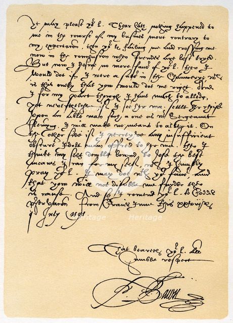 Letter from Francis Bacon to Sir John Puckering, 28th July 1595.Artist: Sir Francis Bacon