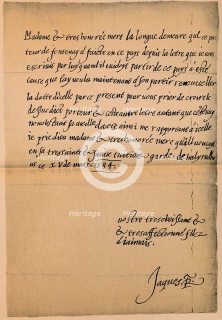 Letter from King James VI (1566-1625) to his Mother, Queen Mary (1542-1587), 1584-5'. Artist: King James I