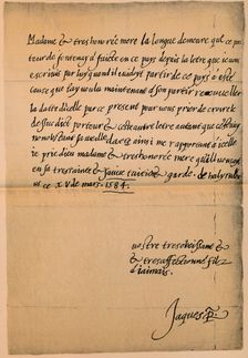 Letter from King James VI (1566-1625) to his Mother, Queen Mary (1542-1587), 1584-5 Artist: King James I