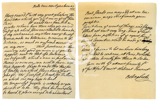 Letter from Henry St John to George Clarke, 27th June 1715.Artist: Henry St John, 1st Viscount Bolingbroke