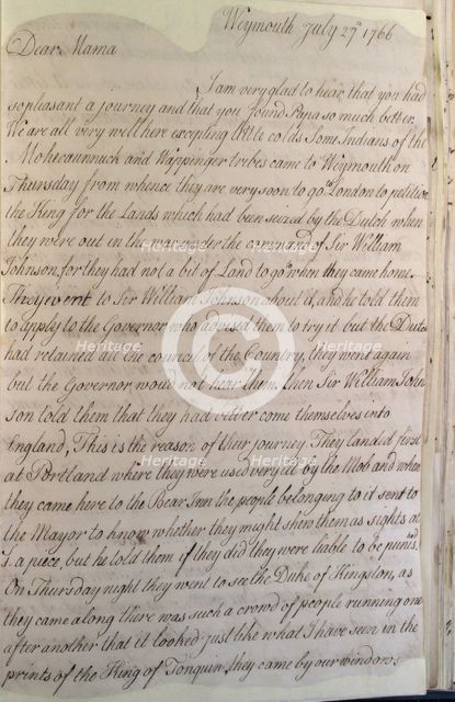 Letter from Hester Pitt, 1766. Creator: Hester Stanhope.