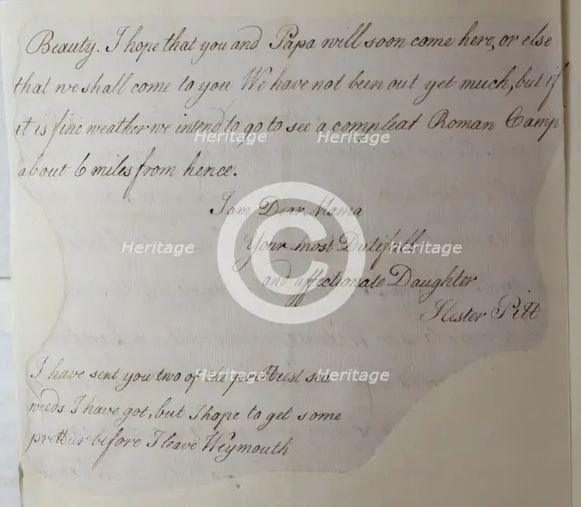 Letter from Hester Pitt, between 1766 and 1770. Creator: Hester Stanhope.