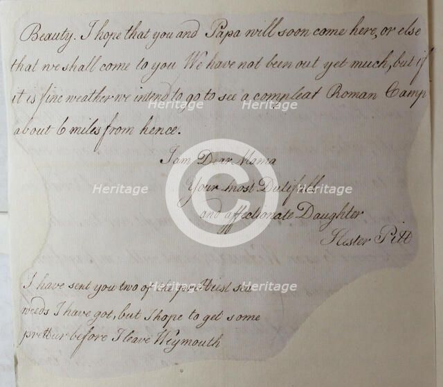 Letter from Hester Pitt, between 1766 and 1770. Creator: Hester Stanhope.