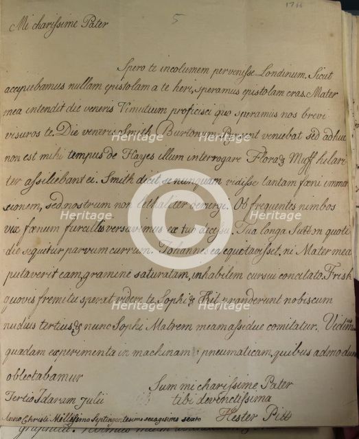 Letter from Hester Pitt, between 1766 and 1770. Creator: Hester Stanhope.