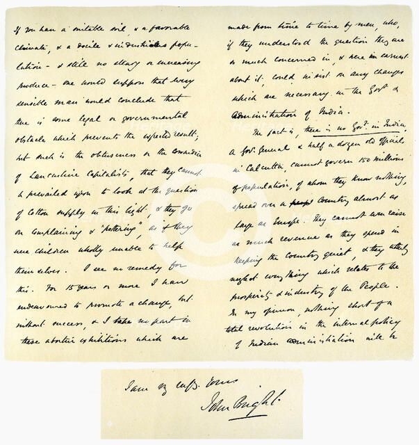 Letter from John Bright to Colonel Rathbone, 23rd January 1861.Artist: John Bright