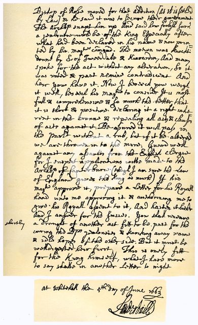 Letter from John Maitland to Sir Robert Moray, 2nd November 1669.Artist: John Maitland, 1st Duke of Lauderdale