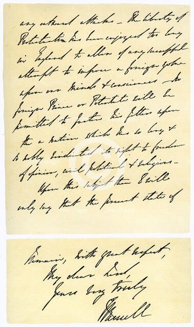 Letter from John Russell to Edward Maltby, Bishop of Durham, 4th November 1850.Artist: Lord John Russell