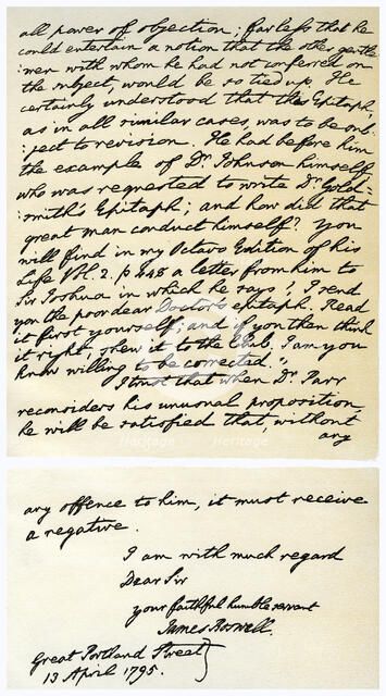 Letter from James Boswell to Edmond Malone, 13th April 1795.Artist: James Boswell