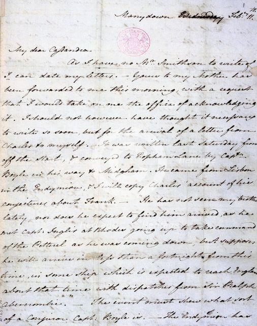 Letter from Jane Austen to her sister Cassandra, 11 February 1801. Creator: Jane Austen.