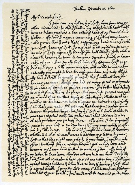 Letter from Jeremy Taylor to Lord Hatton, 23rd November 1661.Artist: Jeremy Taylor
