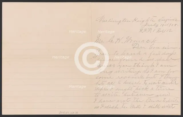 Letter from Julia Jordan to G. H. Womack, July 10, 1908. Creator: Julia Womack.