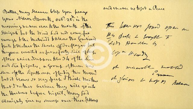 Letter from Lord Horatio Nelson to Lady Emma Hamilton, 19th October 1805. Artist: Horatio Nelson