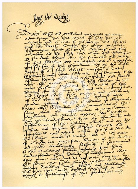 Letter from Lady Jane Grey to William Parr, 10th July 1553.Artist: Lady Jane Grey