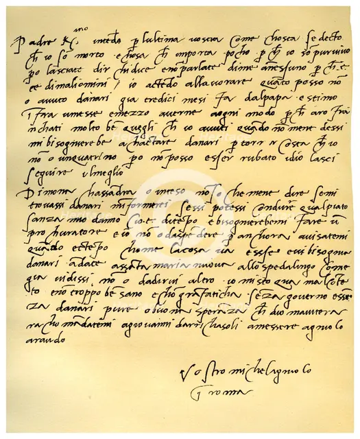 Letter from Michelangelo Buonarroti to his father, June 1508.Artist: Michelangelo Buonarroti