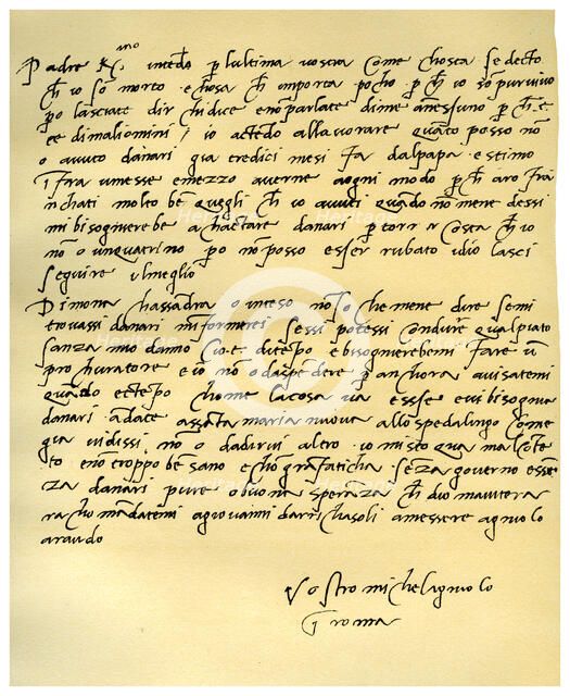 Letter from Michelangelo Buonarroti to his father, June 1508.Artist: Michelangelo Buonarroti
