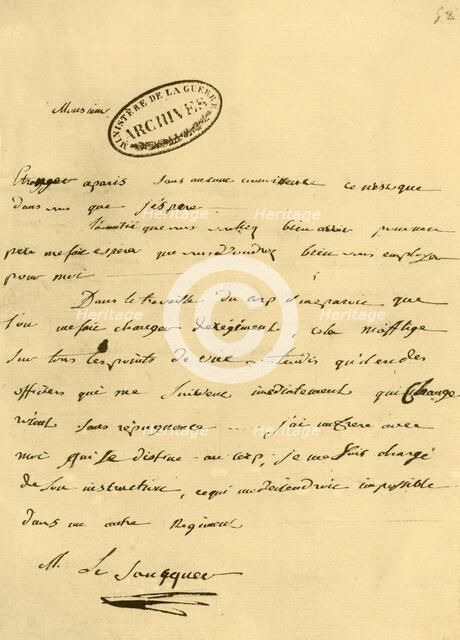 Letter from Napoleon to Le Saucquer, war clerk, 3 June 1791, (1921). Creator: Napoleon Bonaparte I.