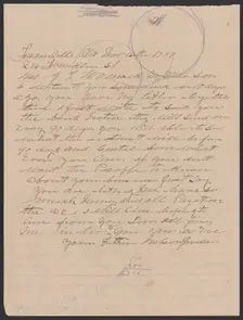 Letter from Nelson Jordan to Julia Womack with an envelope, November 16, 1909. Creator: Nelson Jordan