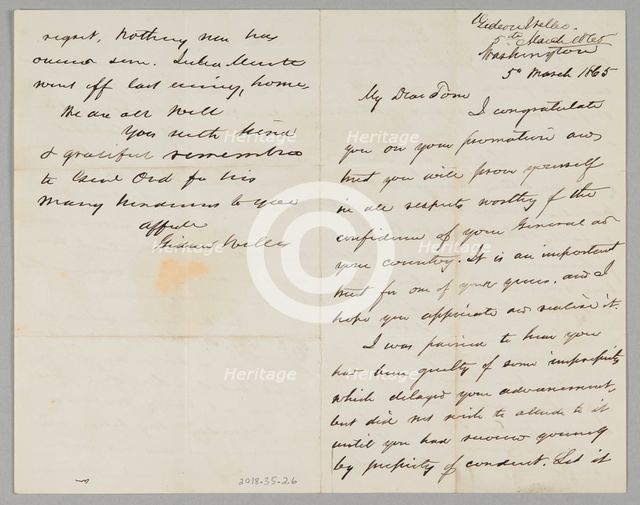 Letter from Secretary Gideon Welles to his son Thomas, March 5, 1865. Creator: Gideon Welles.