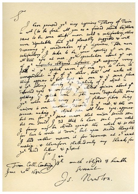Letter from Sir Issac Newton to William Briggs, 20th June 1682.Artist: Isaac Newton