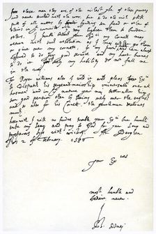Letter from Sir Philip Sidney to Robert Dudley, Earl of Leicester, 2nd February 1586.Artist: Sir Philip Sidney