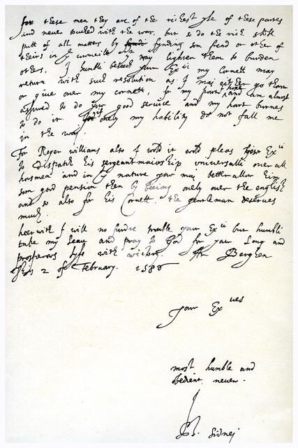 Letter from Sir Philip Sidney to Robert Dudley, Earl of Leicester, 2nd February 1586.Artist: Sir Philip Sidney