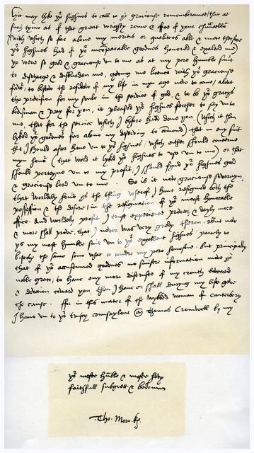 Letter from Sir Thomas More to Henry VIII, 5th March 1534.Artist: Sir Thomas More