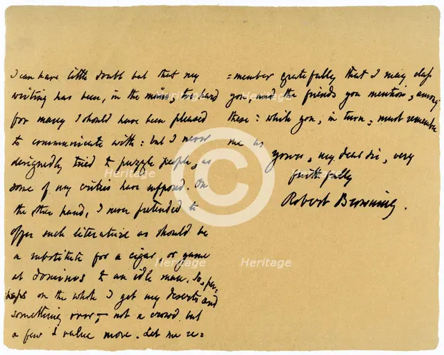 Letter from Robert Browning to William G Kingsland, 27th November 1868. Artist: Robert Browning