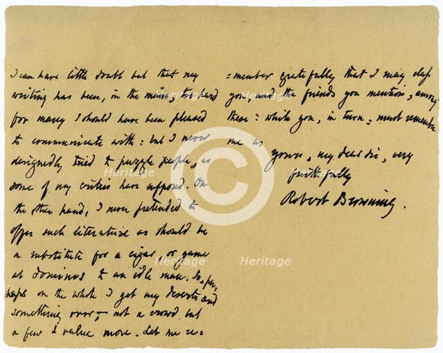 Letter from Robert Browning to William G Kingsland, 27th November 1868. Artist: Robert Browning