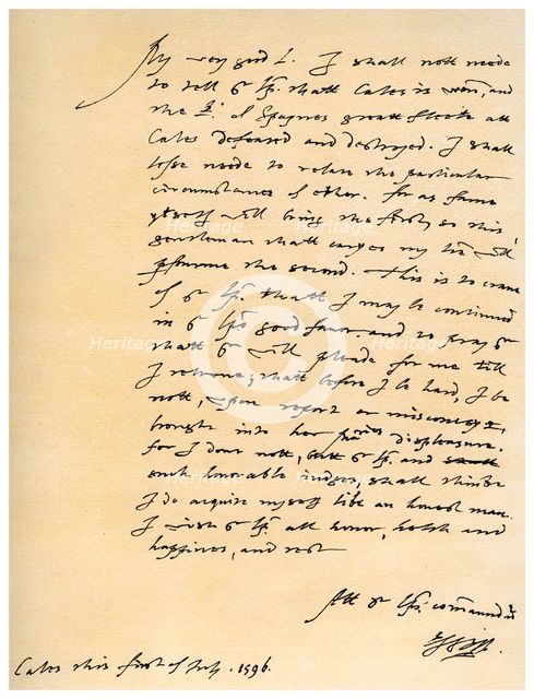 Letter from Robert Devereux, Earl of Essex, to William Cecil, 1st July 1596.Artist: Robert Devereux, 2nd Earl of Essex
