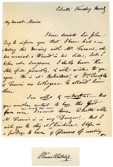 Letter from Warren Hastings, Governor-General of Bengal to his wife, 17th August 1780.Artist: Warren Hastings