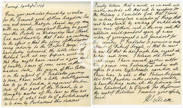 Letter from William Augustus to Thomas Pelham-Holles, 23rd April 1746.Artist: William Augustus Cumberland