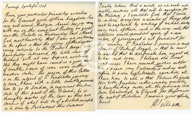 Letter from William Augustus to Thomas Pelham-Holles, 23rd April 1746.Artist: William Augustus Cumberland
