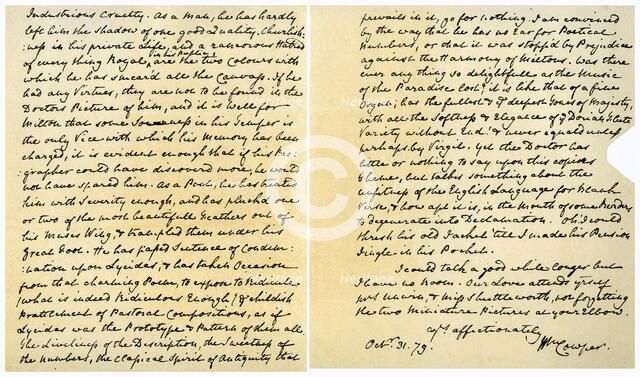 Letter from William Cowper to William Unwin, 31st October 1779.Artist: William Cowper
