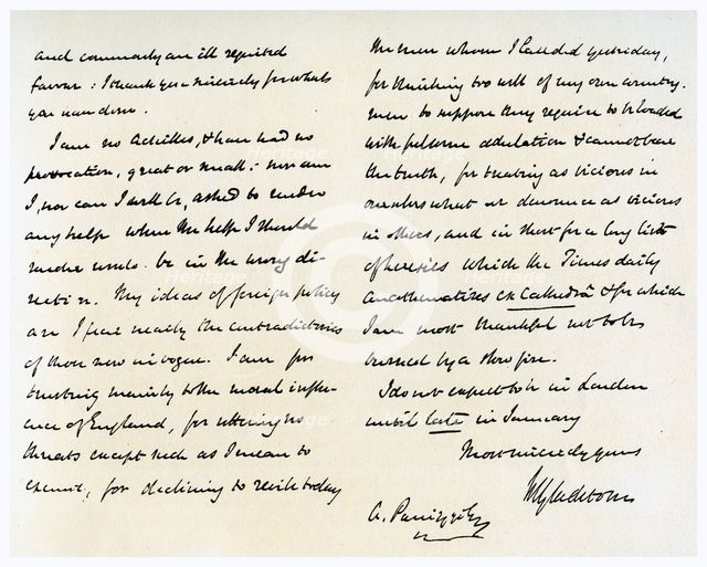 Letter from William Ewart Gladstone to Anthony Panizzi, 29th November 1856.Artist: William Ewart Gladstone