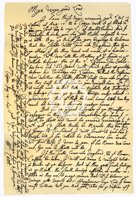 Letter from William Laud, Archbishop of Canterbury to Edward Conway, 14th August 1640.Artist: William Laud