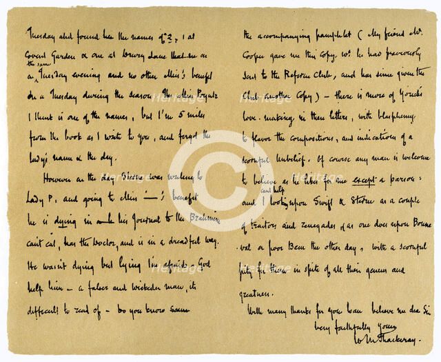 Letter from William Makepeace Thackery to TW Gibbs, 12th September 1851.Artist: William Makepeace Thackeray