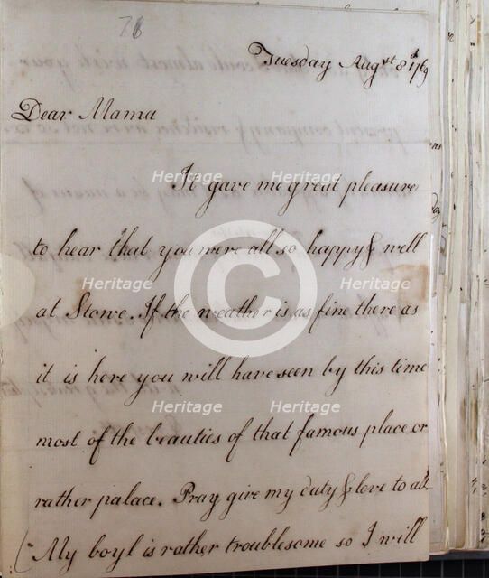 Letter from William Pitt, 1769. Creator: William Pitt the Younger.