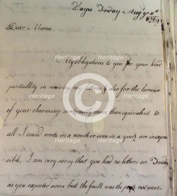 Letter from William Pitt, 1769. Creator: William Pitt the Younger.
