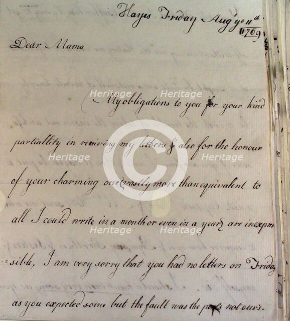 Letter from William Pitt, 1769. Creator: William Pitt the Younger.
