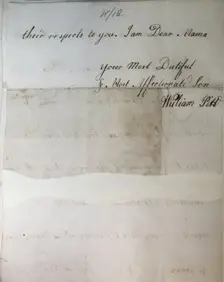 Letter from William Pitt, 1769. Creator: William Pitt the Younger