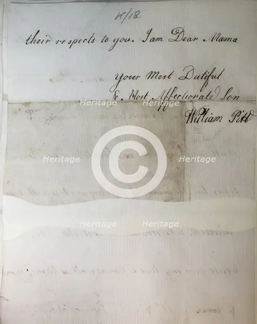 Letter from William Pitt, 1769. Creator: William Pitt the Younger.