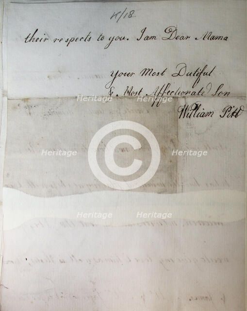 Letter from William Pitt, 1769. Creator: William Pitt the Younger.